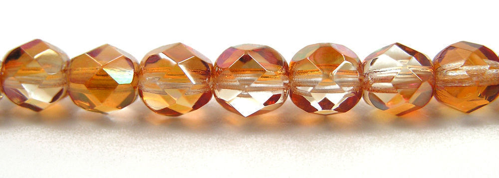 Czech Fire Polished Round Faceted Beads in Crystal Apricot Medium, 3-4-6-8mm