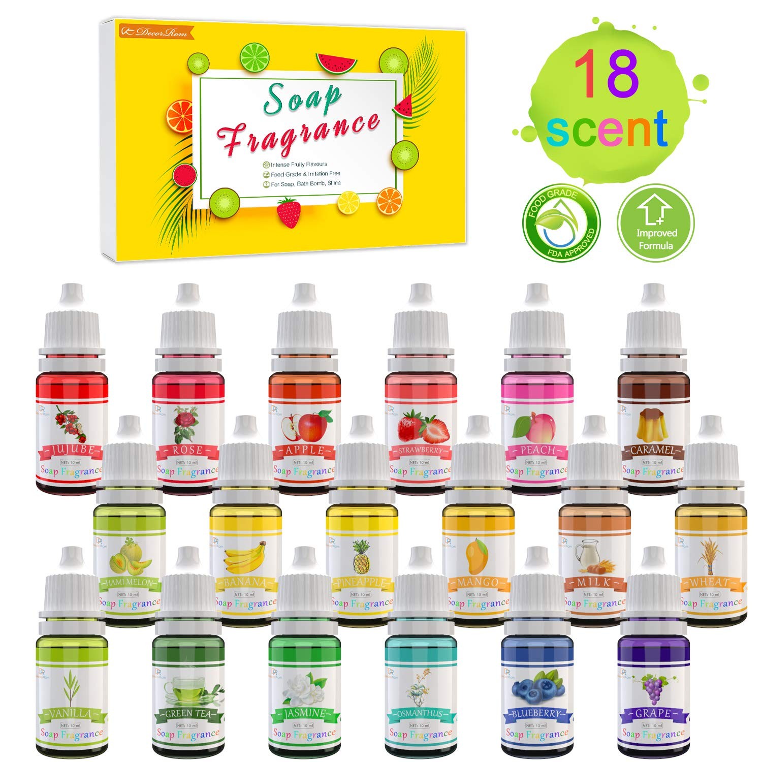 18 Soap Making Scent – Liquid Fragrance Oils Set 0.33 Fl Oz (Pack of 18)
