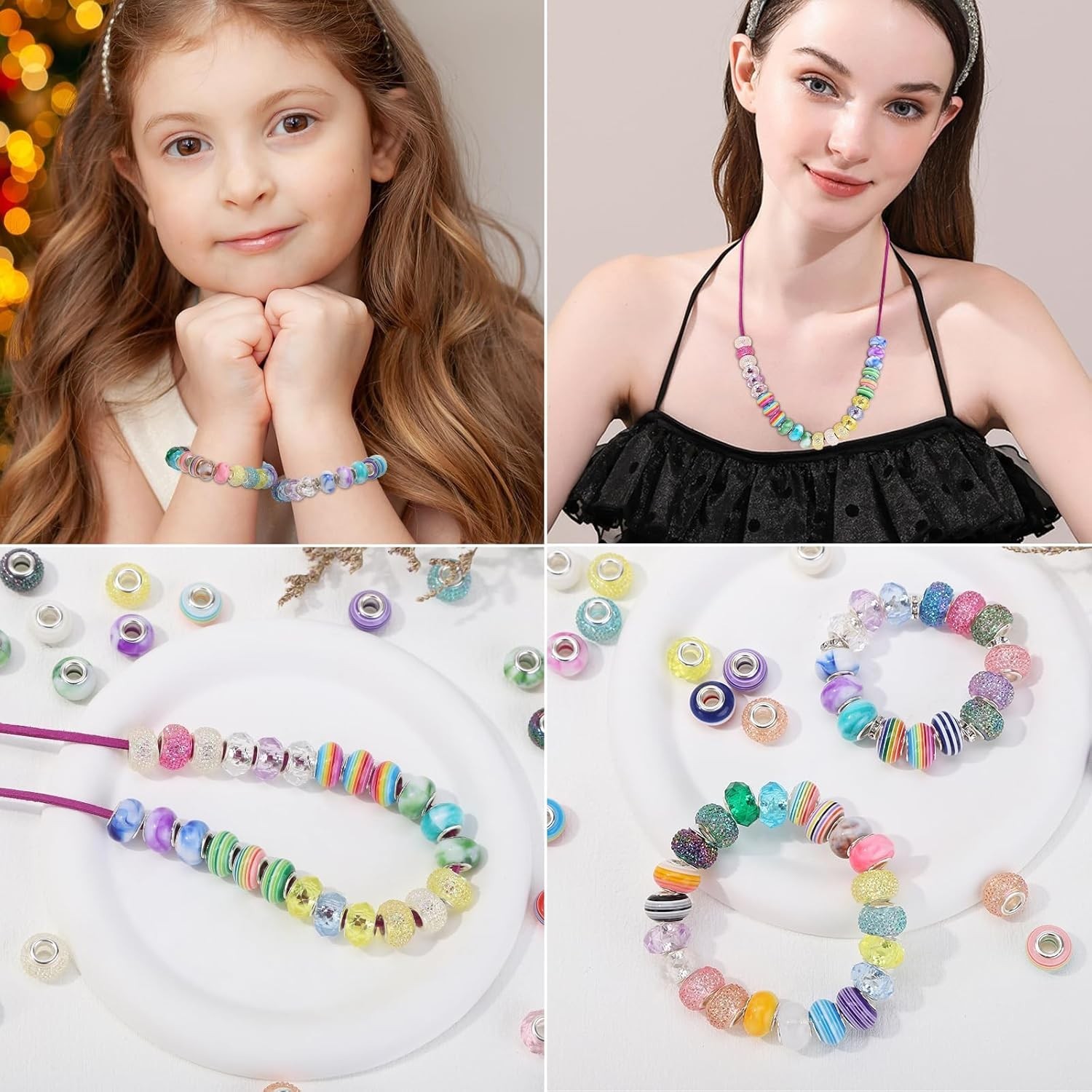 375PCS Large Hole Beads &100PCS Spacer Bead for Jewelry Making,Bulk European …
