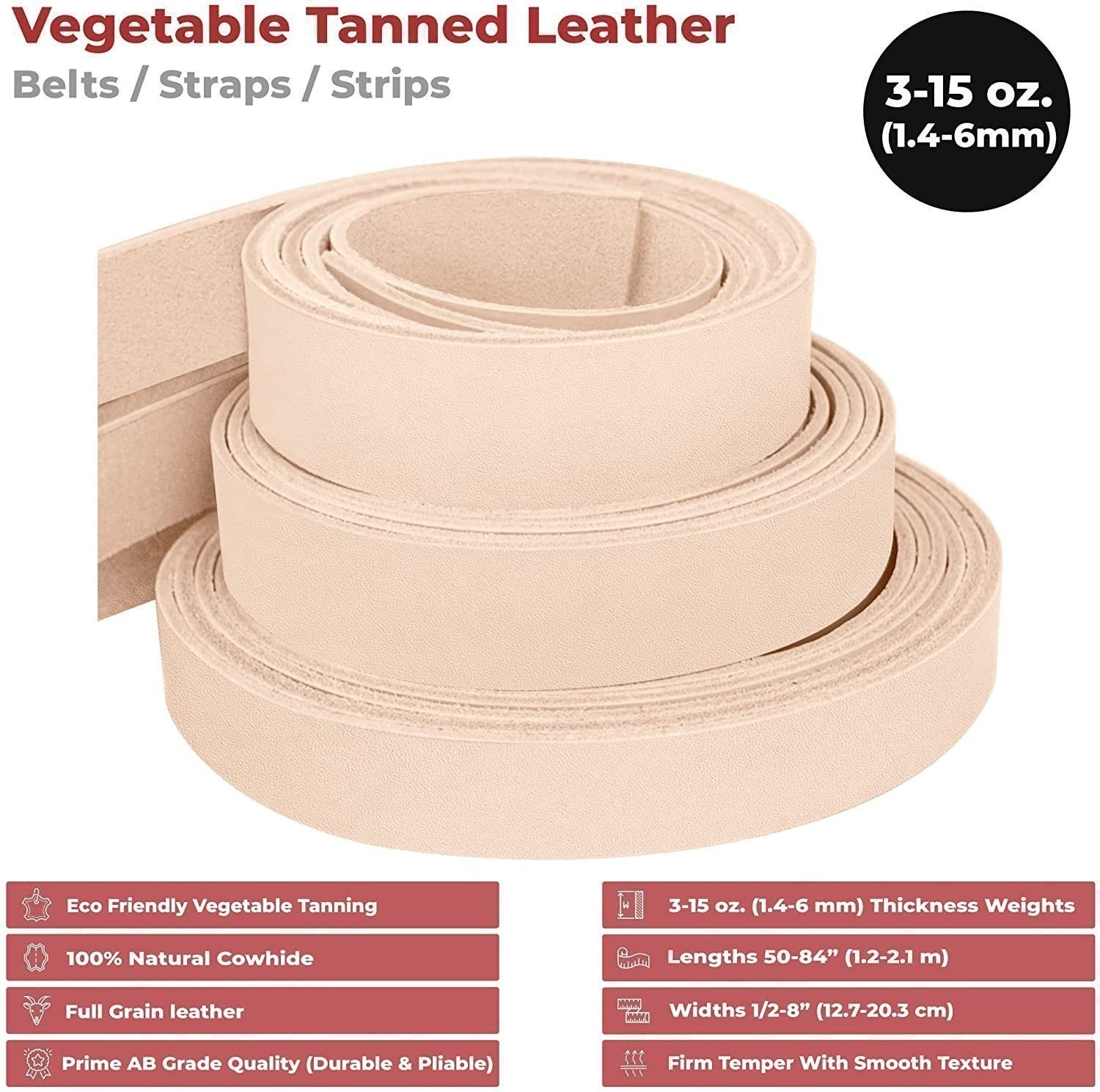 ELW Leather Blank Belt – 8-9 to 13-15 oz Thickness Cowhide Vegetable Tanned