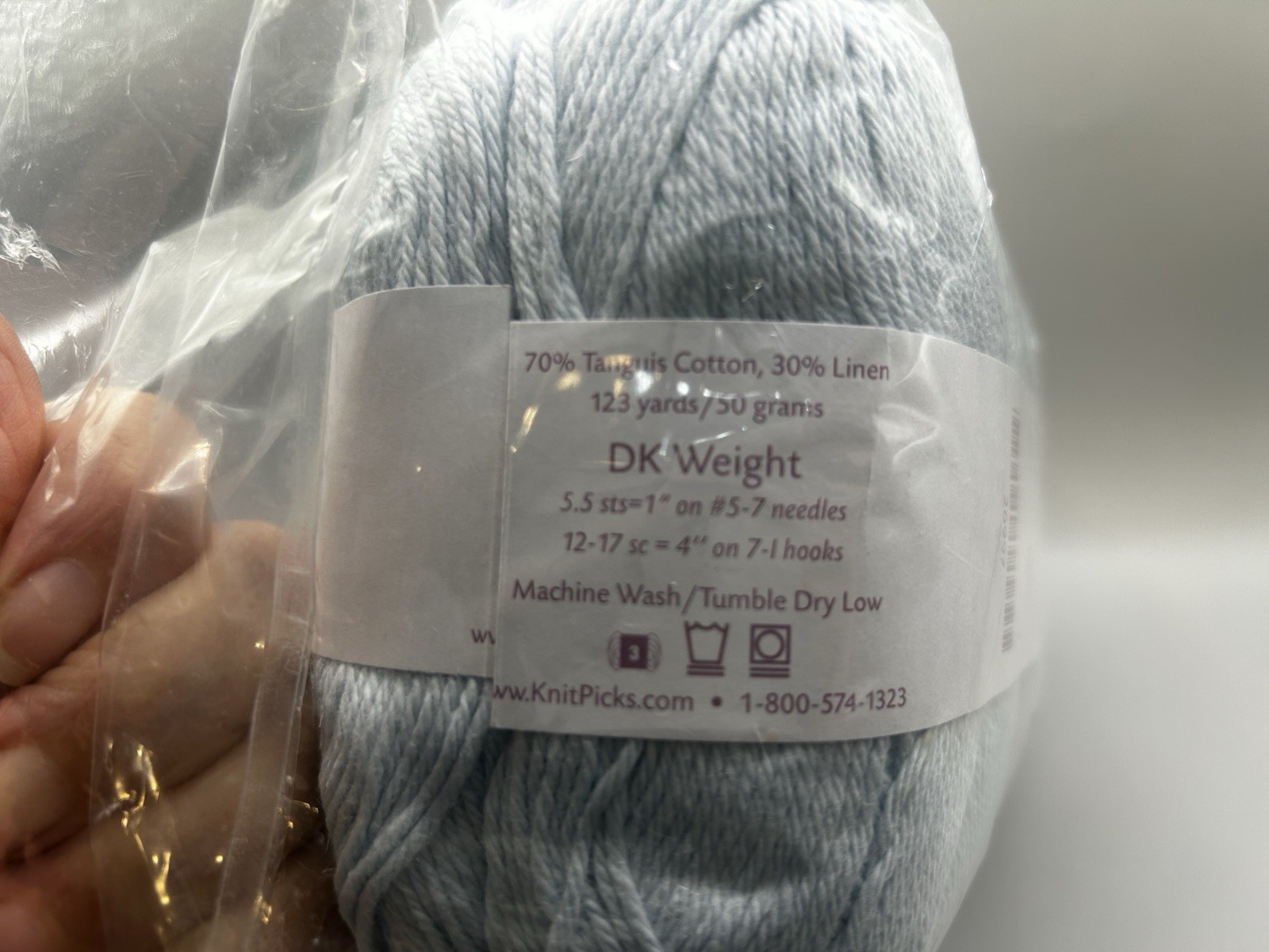 Lot of 10 Skeins of Knit Picks CotLin Yarn in Clarity (same dye lot), Light Blue