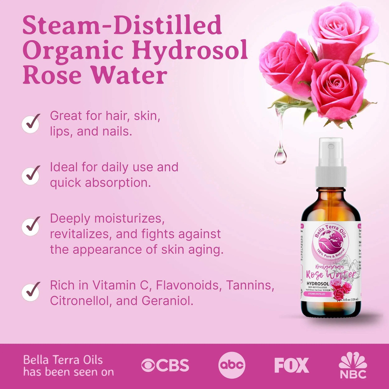 Rose Water: Natural, Soothing, Perfect for Skin Hydration and Aromatherapy