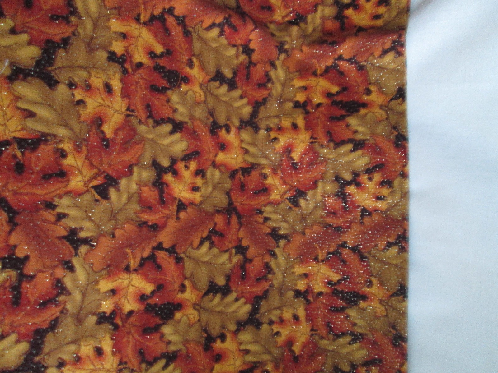 Oak Leaf Print on Black Background Fabric Glitter Embellished, 43″ W x 1 Yd L