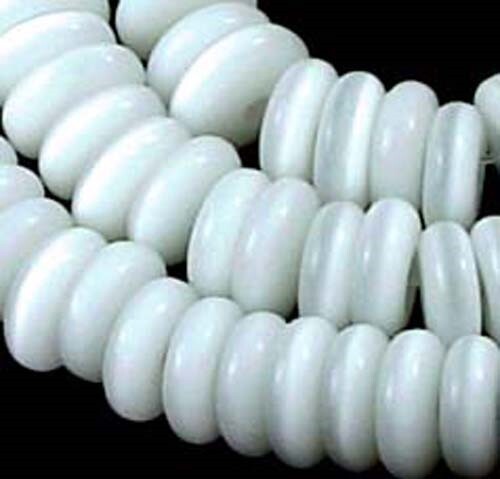 7x2mm Cat’s Eye Glass Heishi Rondelle Beads 14″ – White