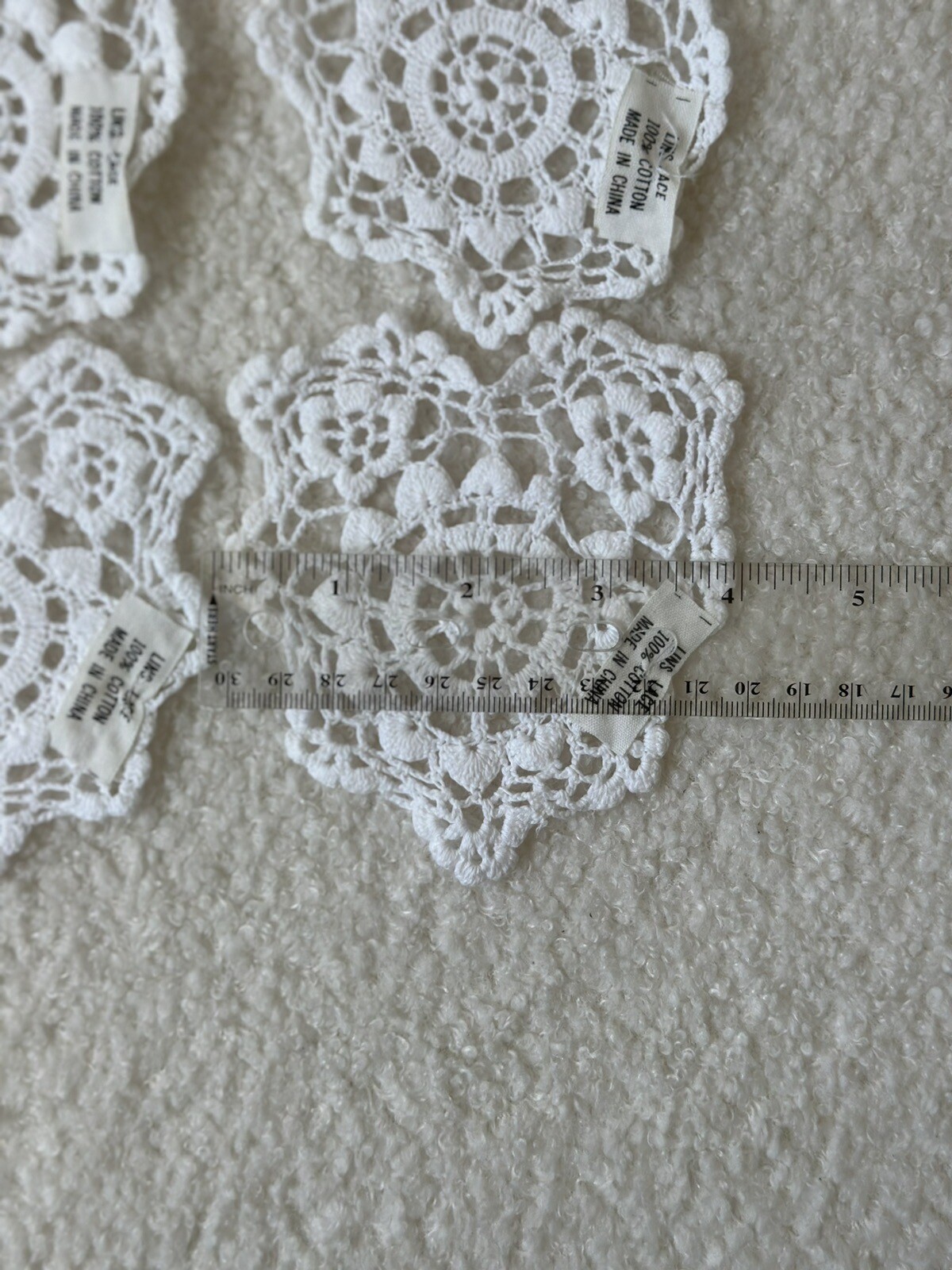 4 Inch White Heart Shapes Crochet Lace Doilies 12 Count