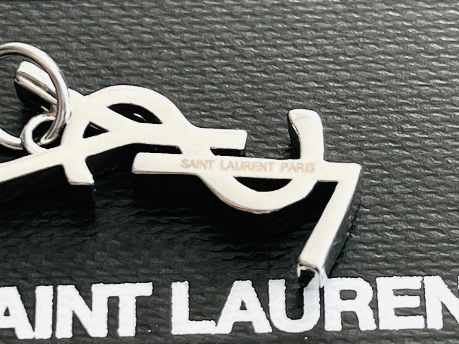 YSL charm pendant stamped zipper pull silver
