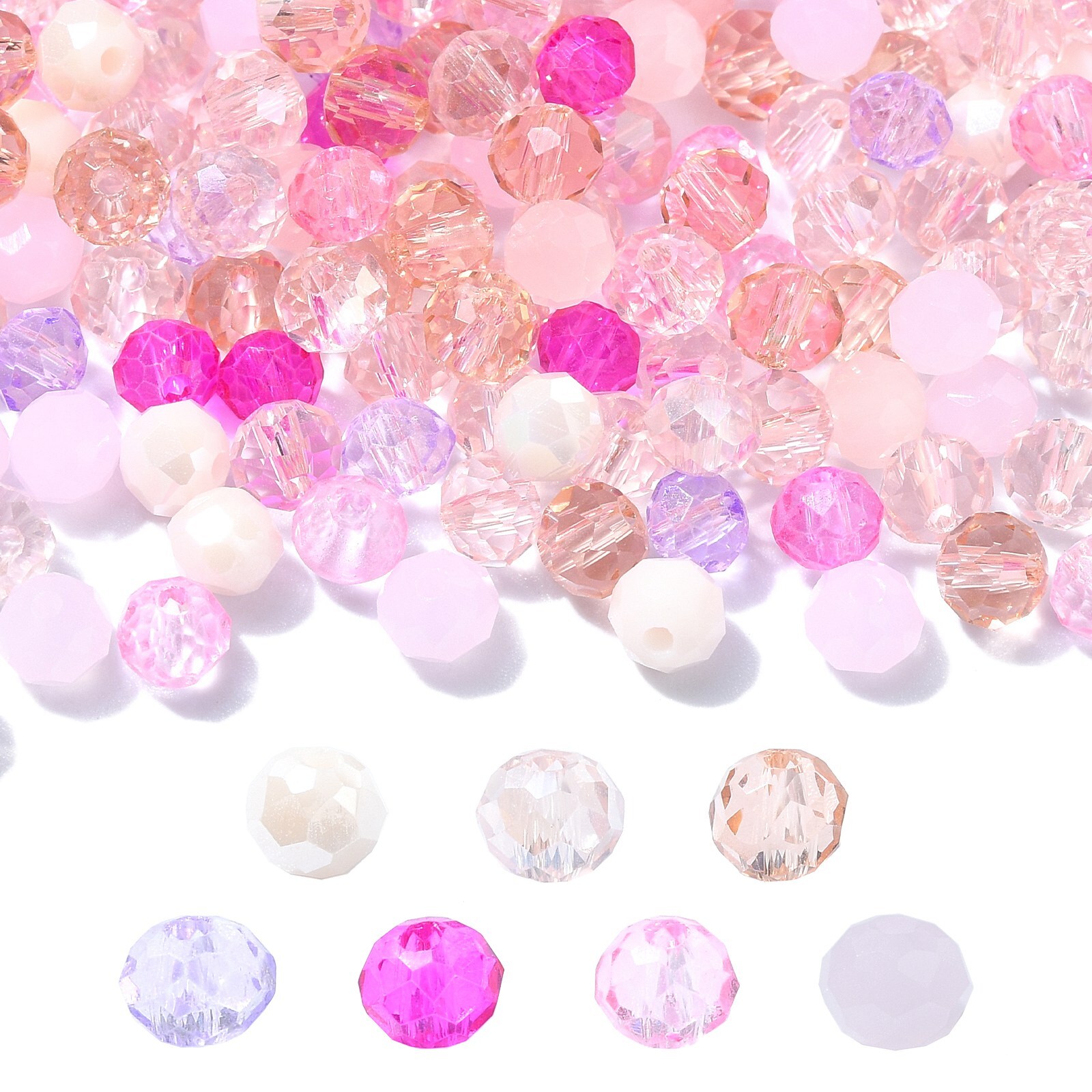 500x Mixed Glass Faceted Pink Clear Spacer Beads for DIY Jewelry Bracelet Making