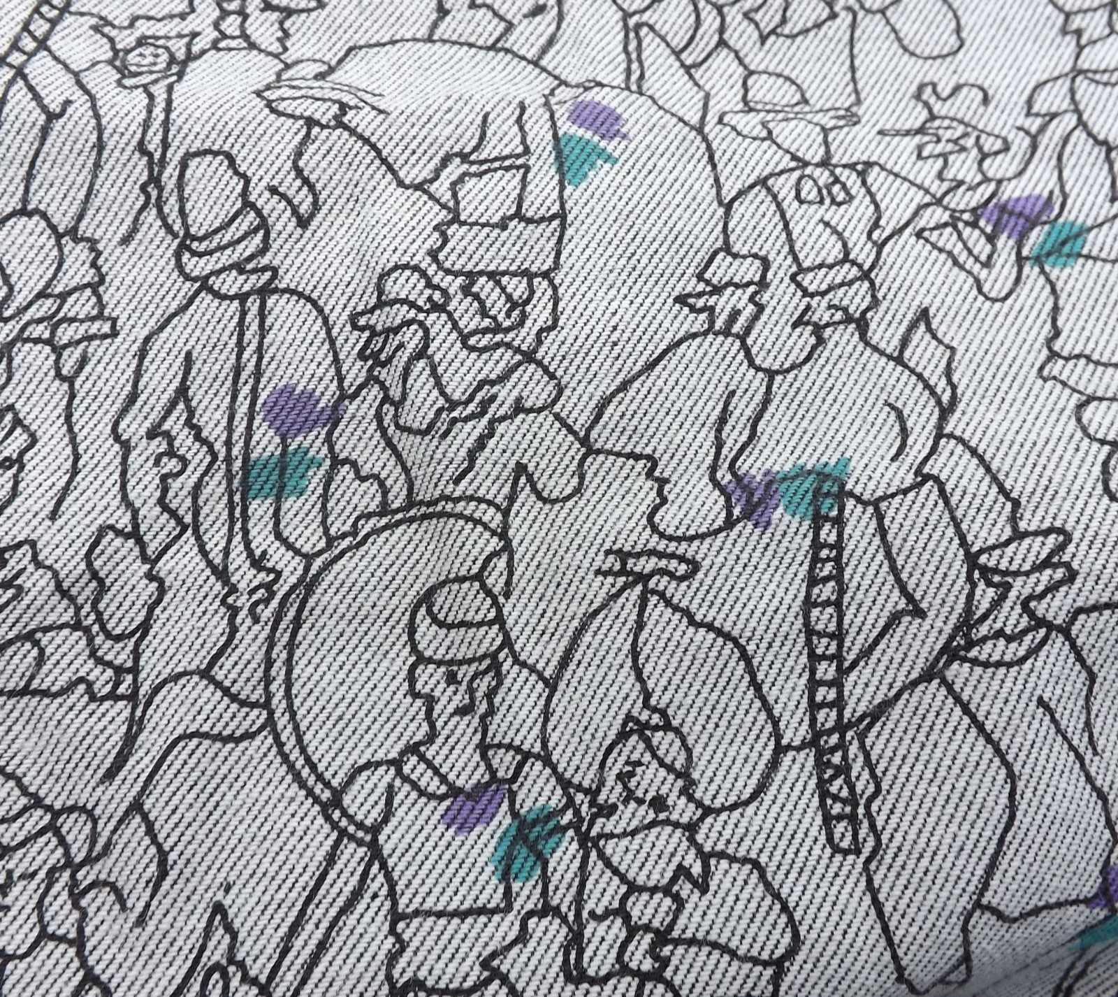Silhouette Outline Abstract People Fabric 7/8 Yd Gray Black Teal Purple Denim