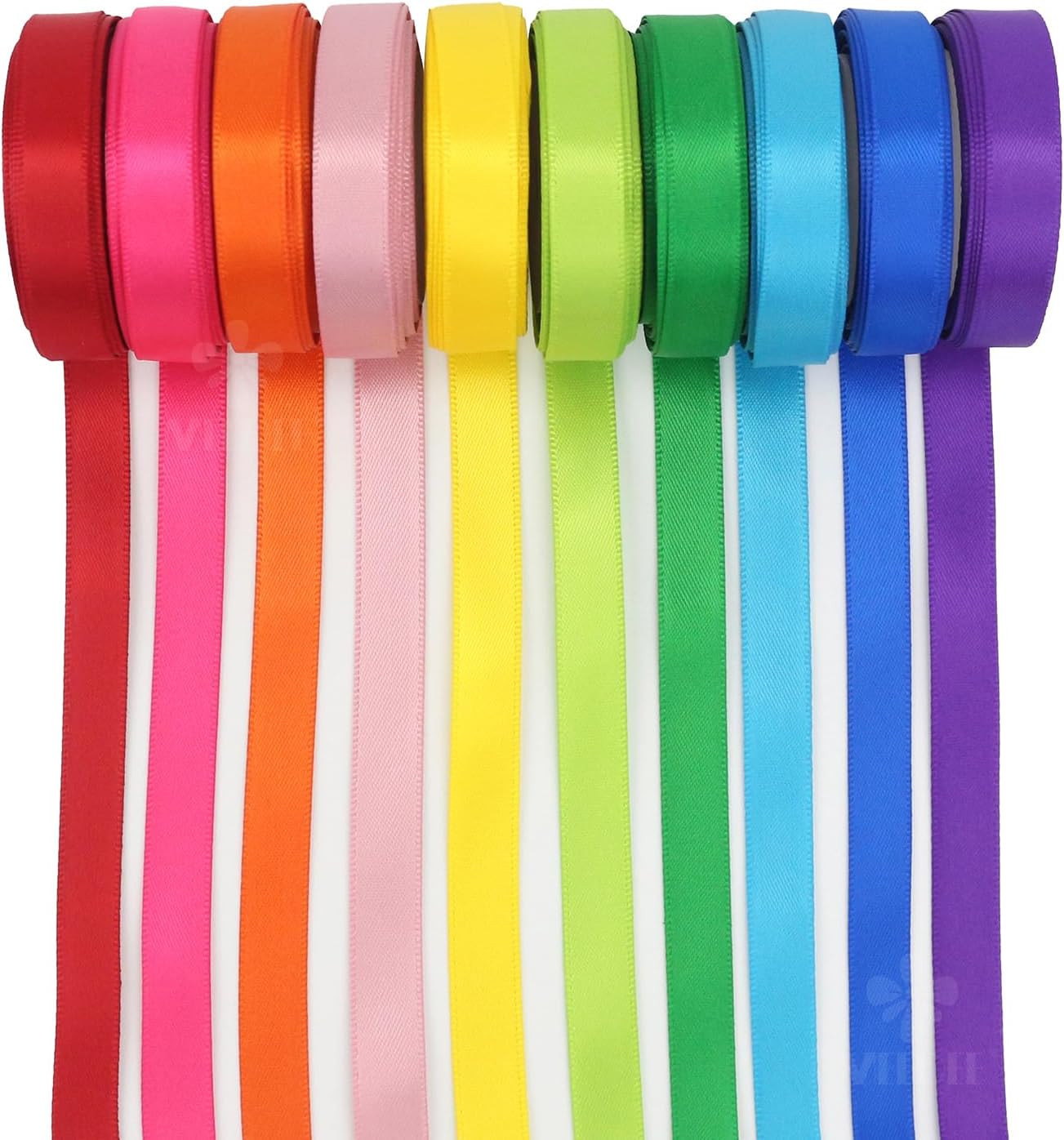 MEEDEE Rainbow Ribbon Solid Color Assortment 10 Colors Double Face Satin Ribbon