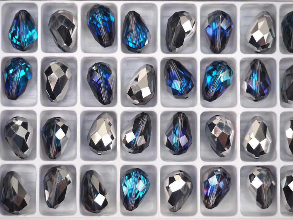 12 Crystal Bermuda Blue, Preciosa Czech MC Pear Beads, tear drop 15x10mm, P310