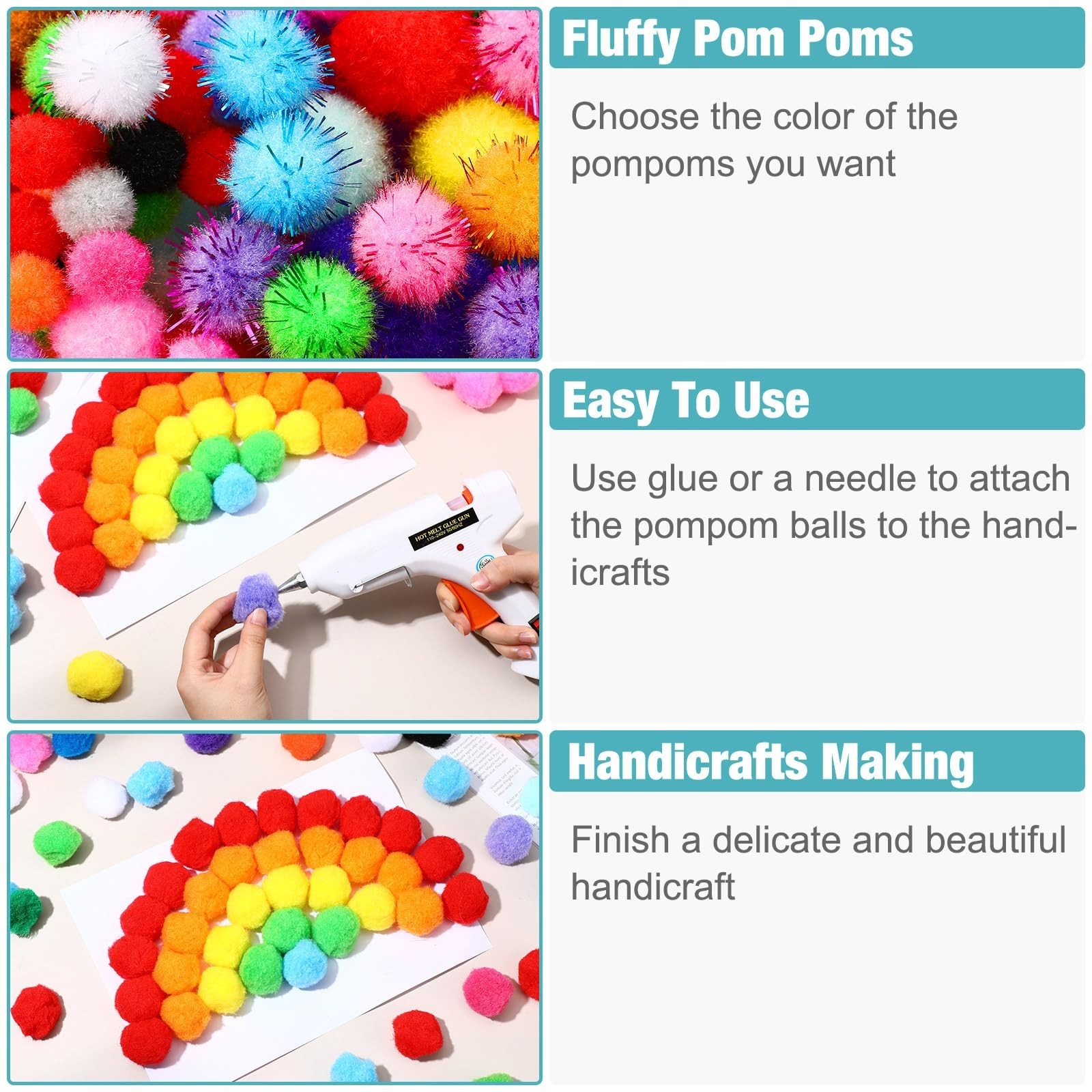 5000 Pcs Multicolor Pom Poms Balls & 250 Wiggle Eyes for Crafting, Assorted Size