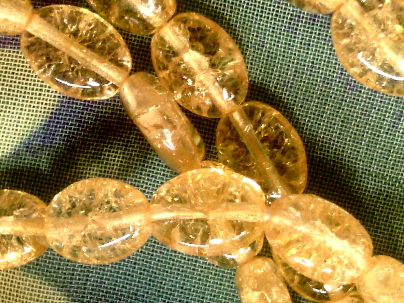 Vtg 50 8x6mm Champagne Crackled Beads Smooth Flat Oval Czech #081221v