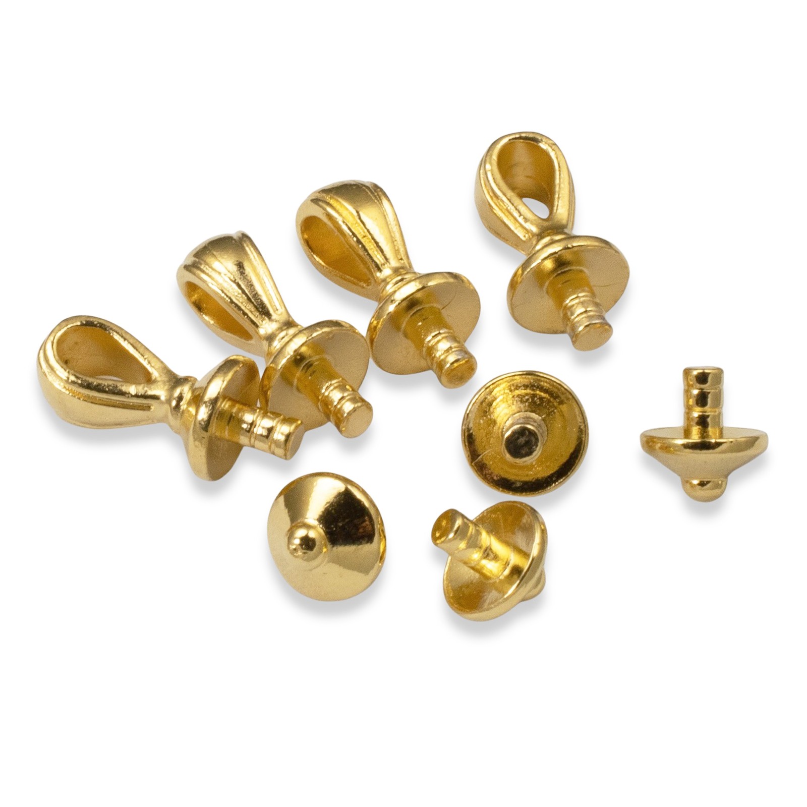 Gold Nouveau Glue-On Bail Cap Sets 2.5mm Peg, Pendant Maker Findings 4 Sets