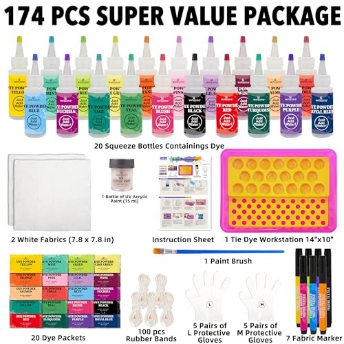 Tie Dye Kit 174pcs 20 Colors Set With Bottles Fabric Markers Party