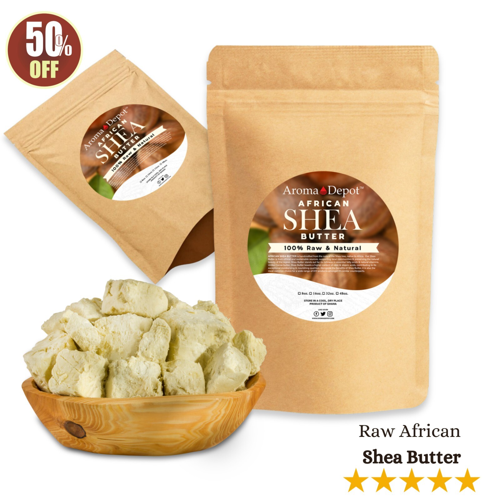 Raw African Shea Butter 1 lb 100% Pure Natural Raw Organic Unrefined IVORY POUCH