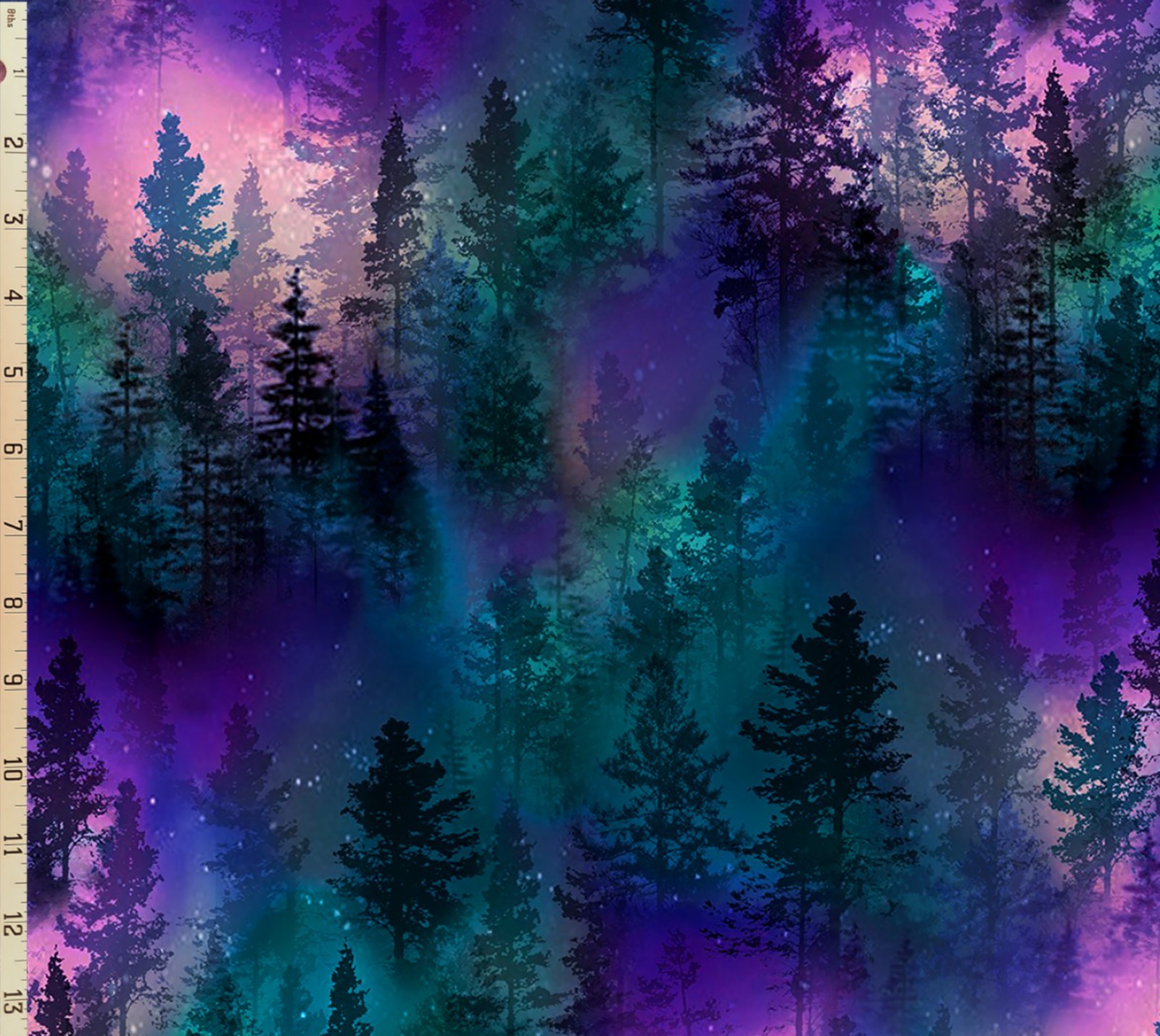 Timeless Treasures Aurora Nights Northern Lights Trees Cotton Fabric Remnant