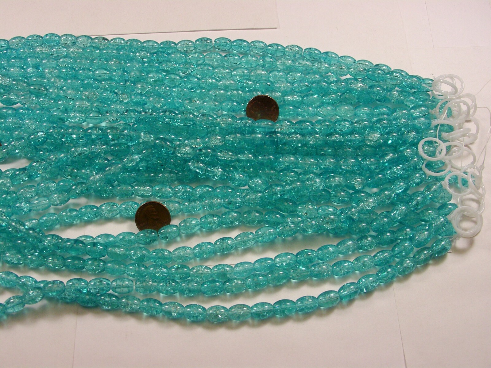 20 Strands 15″ Light Blue Oval Crackle Glass Beads Wholesale Bulk Lot 8mm x 11mm