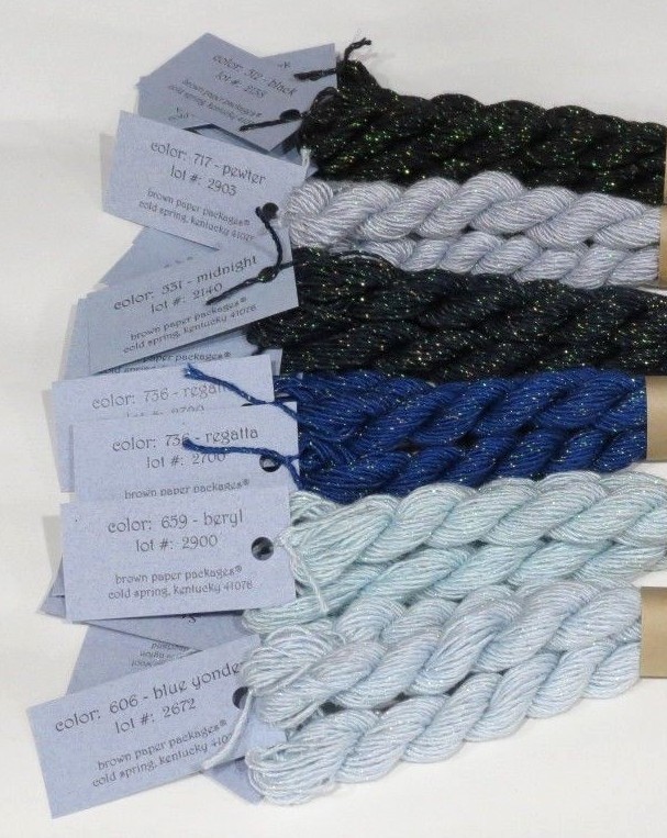 Silk & Ivory Stardust Metallic Needlepoint Thread, Fiber, Wool – Brown Paper Pkg