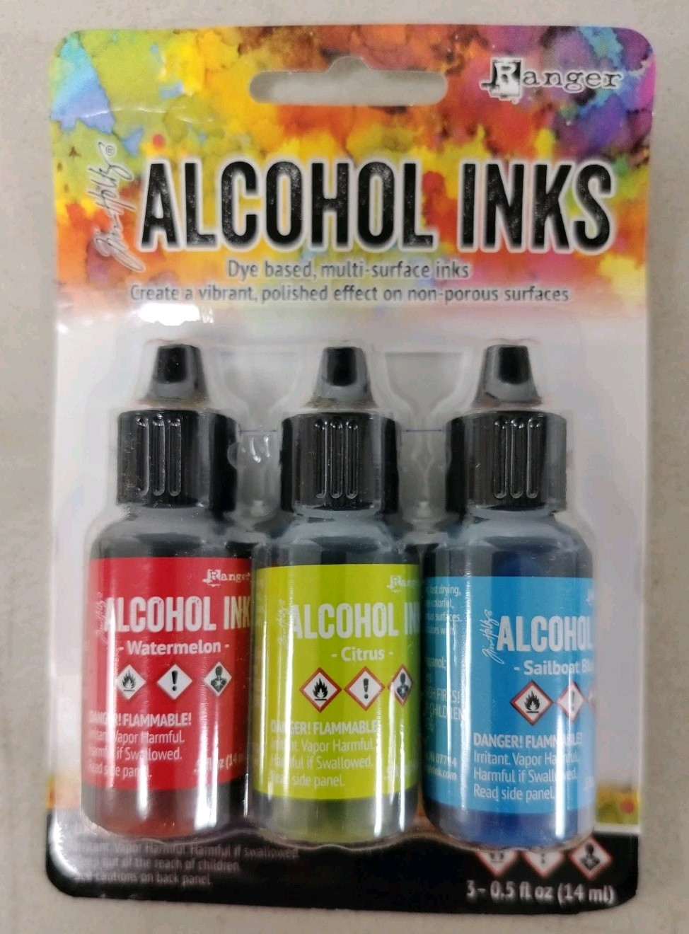 Ranger Tim Holtz Alcohol Ink 3-0.5 fl oz /Pkg-( 5 Sets/ 15 Bottles )*Box Dent*