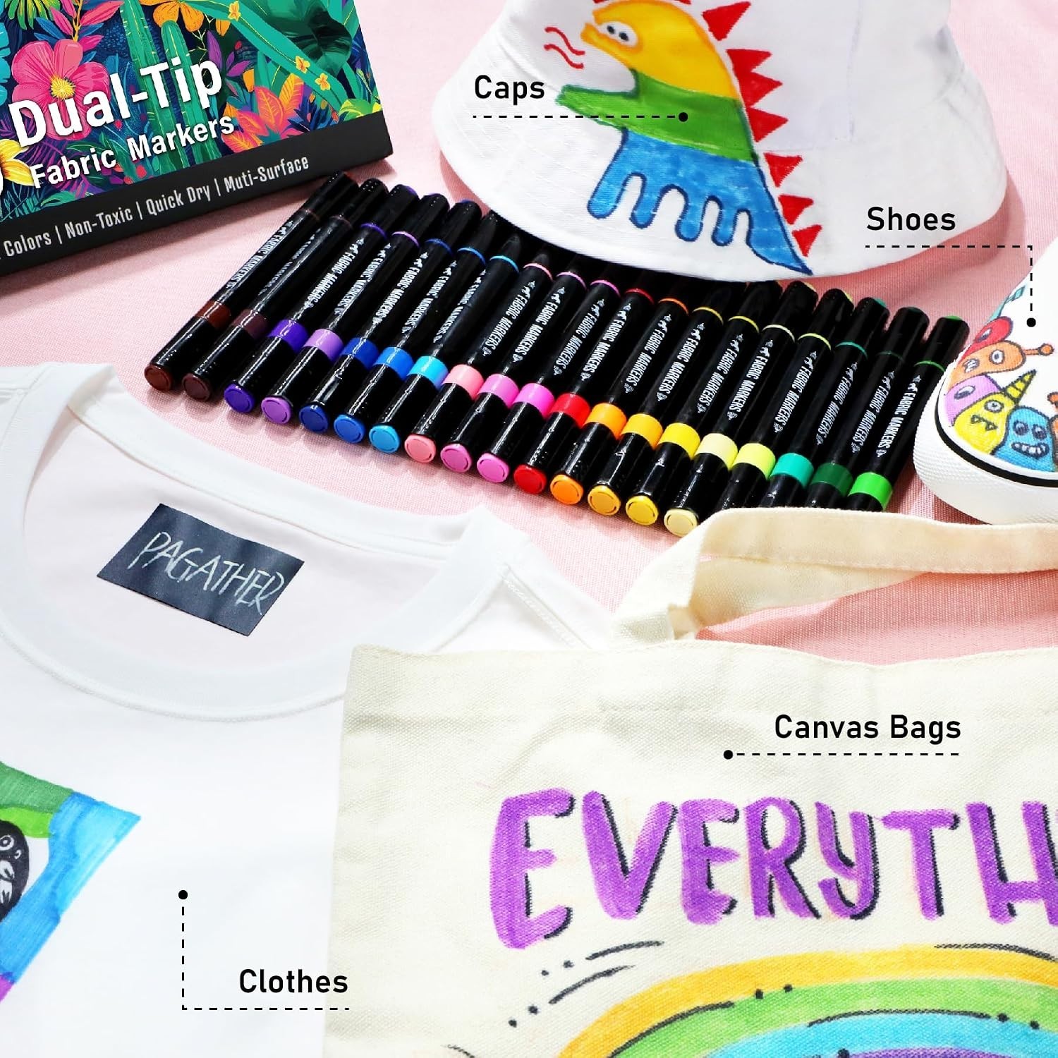 Fabric Markers Permanent for Clothes, 40 Colors Dual Tip with Fine and Chisel…