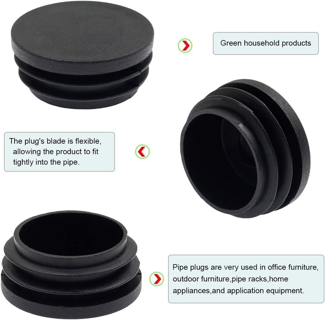 4 Pack 50mm Black Plastic Tube End Caps – Fit 1 3/4″ to 1 7/8″ Tubing