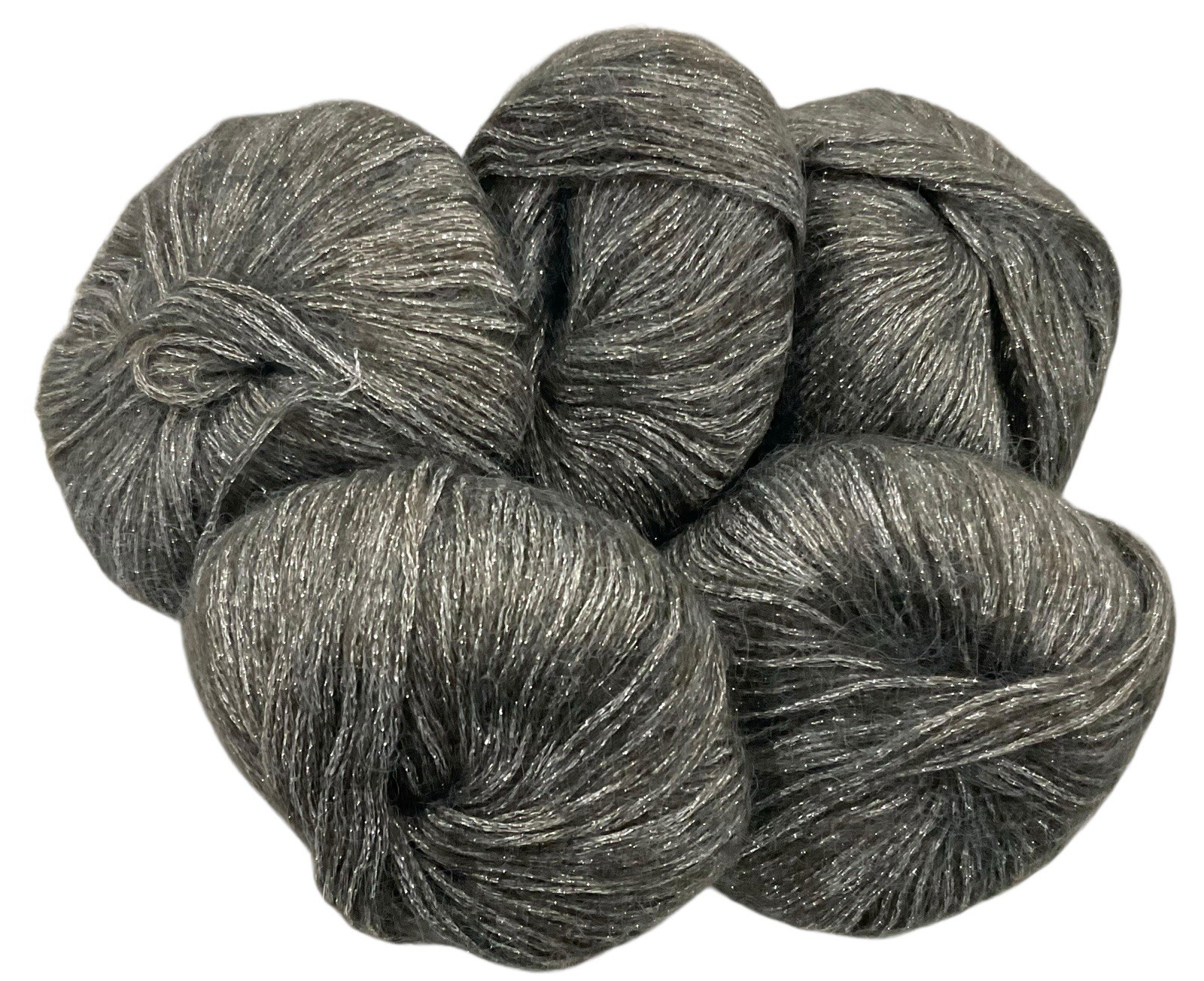 5-Mohair Yarn Balls Turquoise Gray & Silver Shimmer Sparkle 25 Grams Each