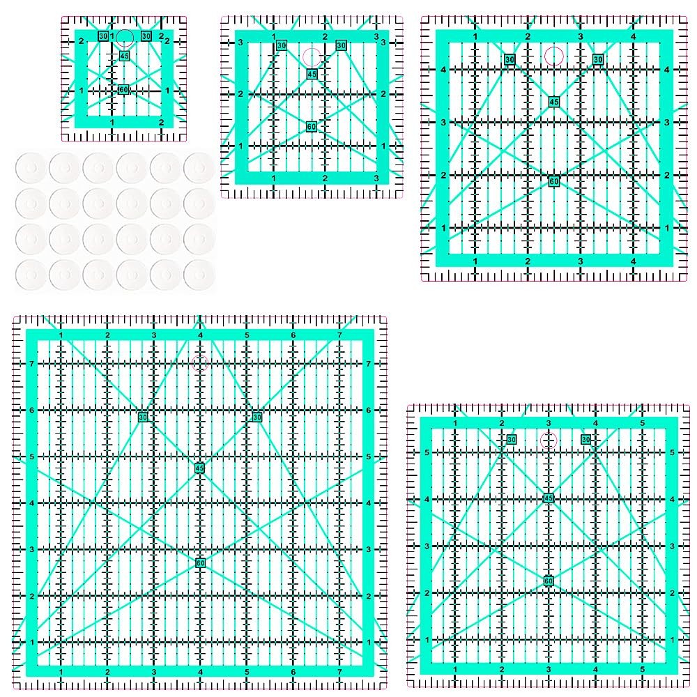Quilting Rulers(2.5″,3.5″, 5″, 6″, 8″),5 Square Ruler Blue