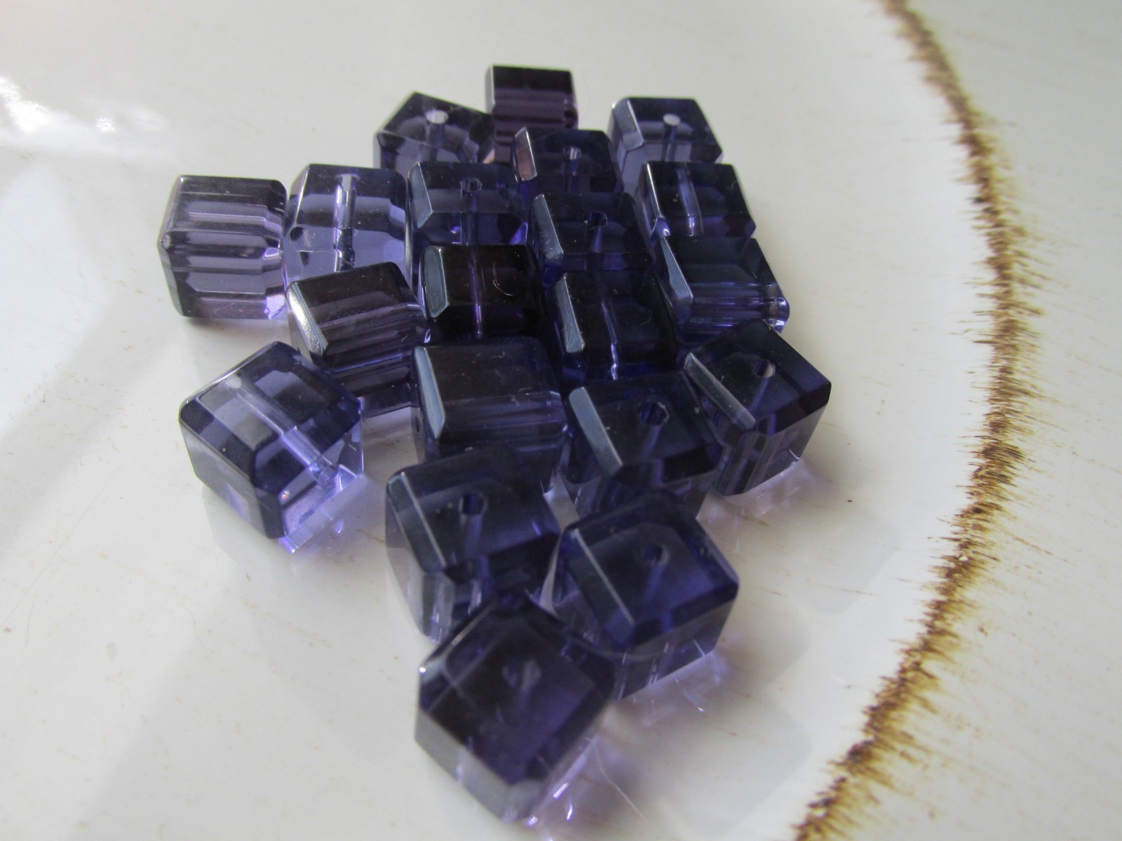 Vintage Glass Spacer Beads Faceted Violet Cube 10x10mm 38pcs