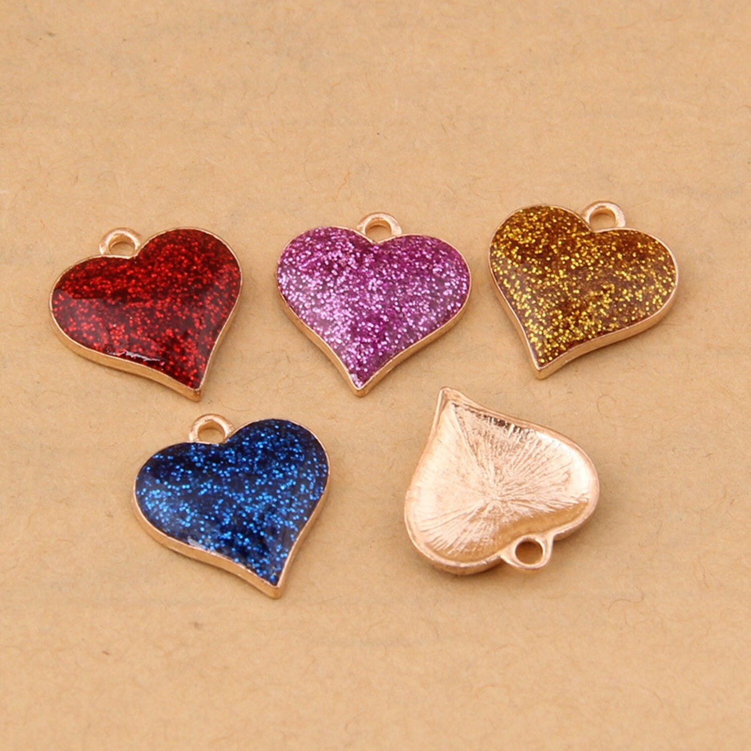 Clearance 20PCS Enamel Gold Tone Heart Charms Pendants, Red, Gold, Blue GC54