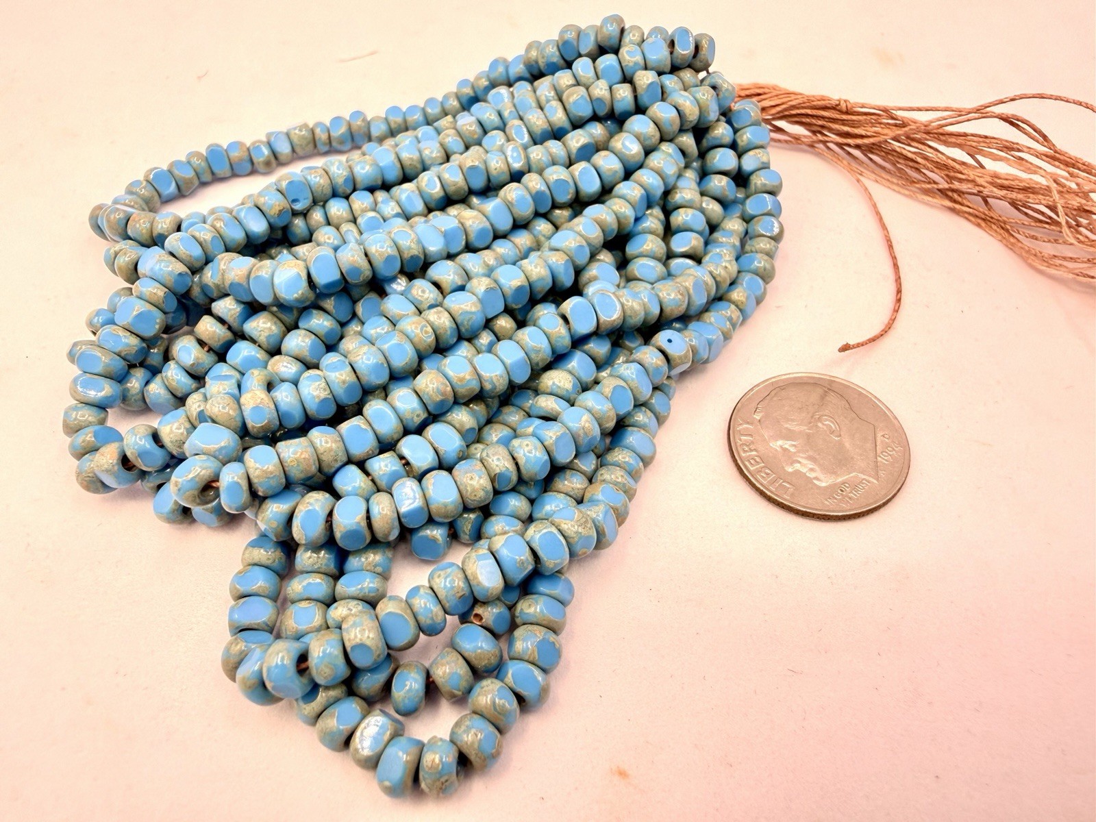 12 Strands Czech Glass 3-Cut Seed Beads Picasso Turquoise 6” Table Cut 3×4-5mm