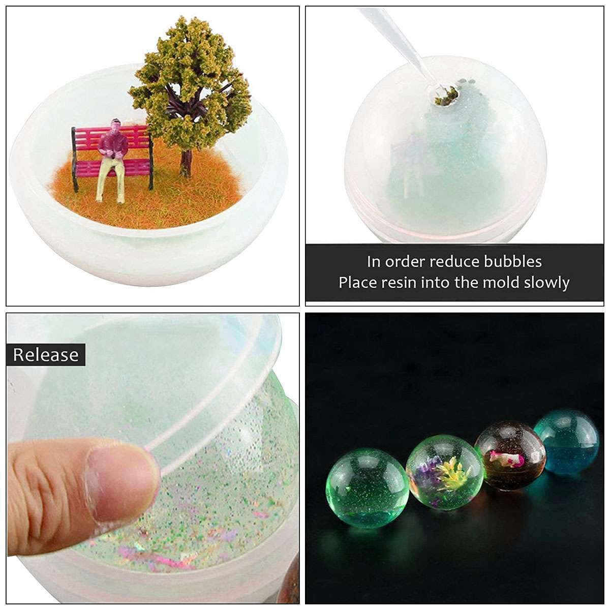 5Pcs Silicone Ball Mould Sphere Mold Balls Epoxy Resin Casting DIY Making Craft