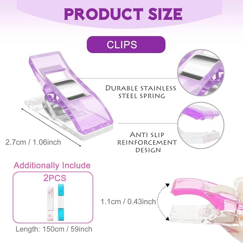 Sewing Clips 50pcs Premium Multipurpose Quilting Clips Fabric Rulers Included US