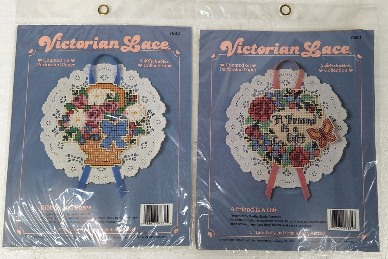 Lot Of 2 Victorian Lace Counted Cross Stitch #7832 & 7831 Kits New Old Stock