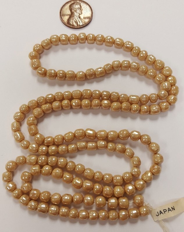 150 VINTAGE JAPANESE CHERRY BRAND GLASS BEIGE SATIN AB 5mm. BAROQUE BEADS 4731T