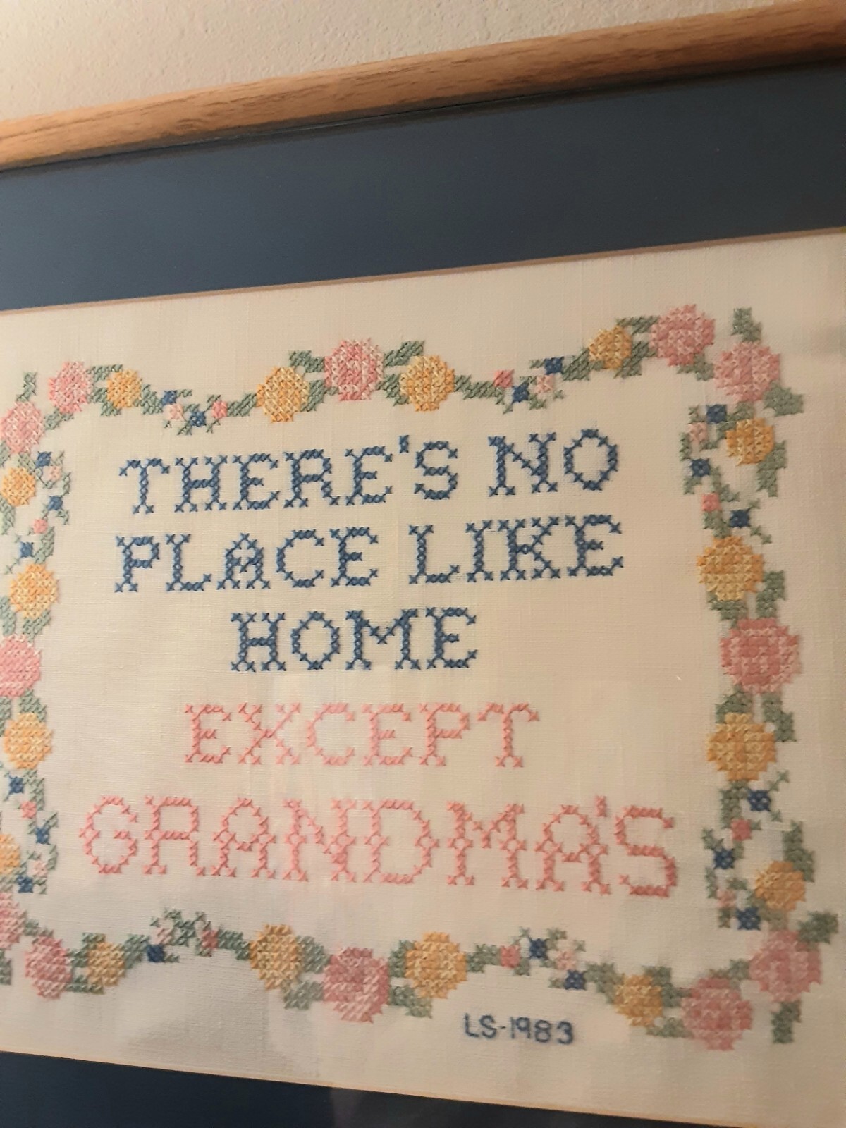 Vintage Embroidered Fabric No Place Like Home Except Grandma s Hand-Sewn Picture