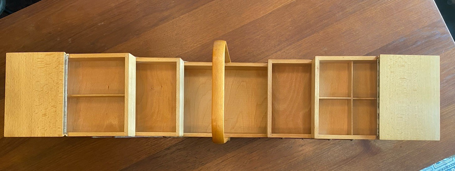 Large Vintage Wooden Cantilever Sewing Basket Box Fold Out Crafts & Assessories