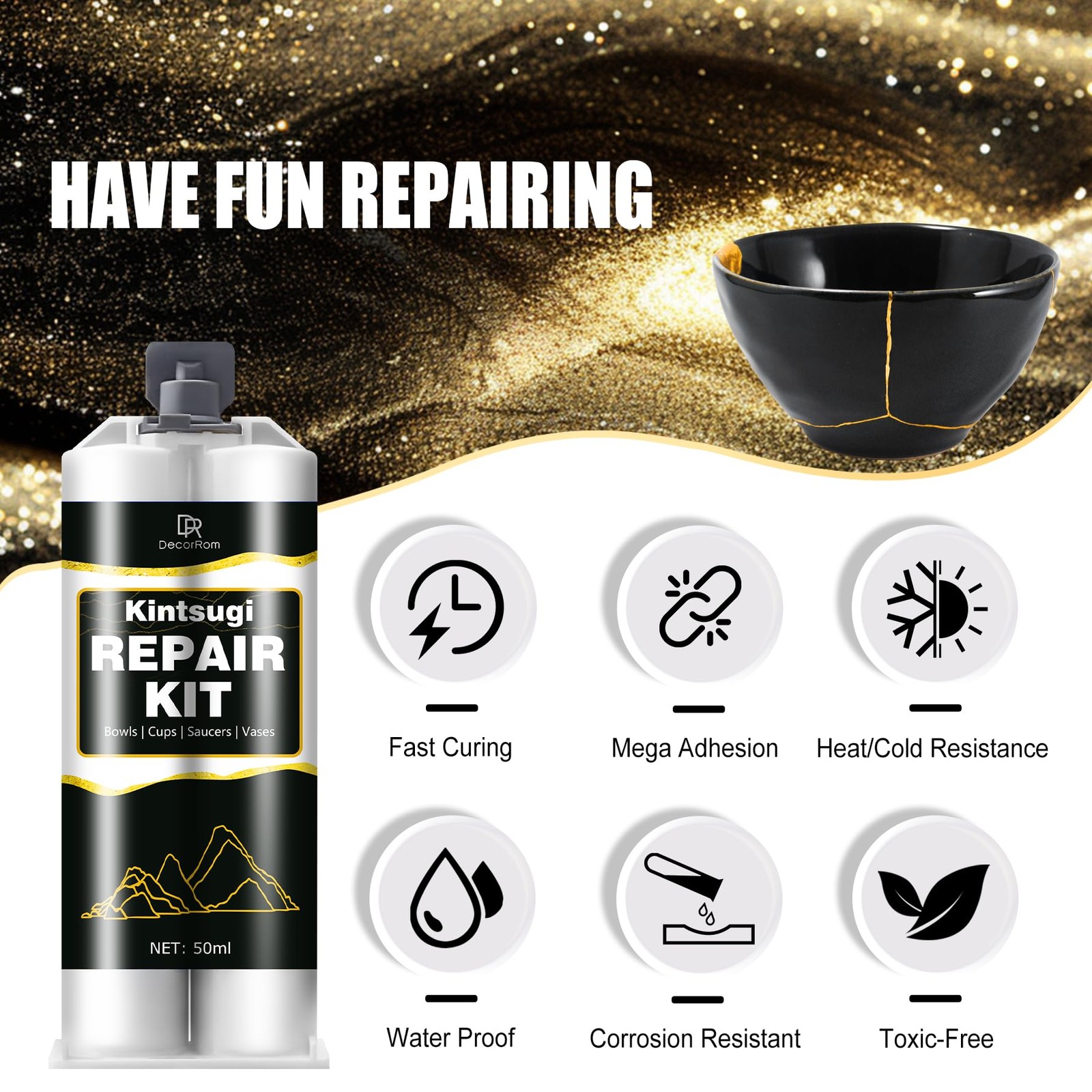 Kintsugi Repair Kit – Food Safe Kintsugi Kit Repairs Broken Ceramics, Glass, …