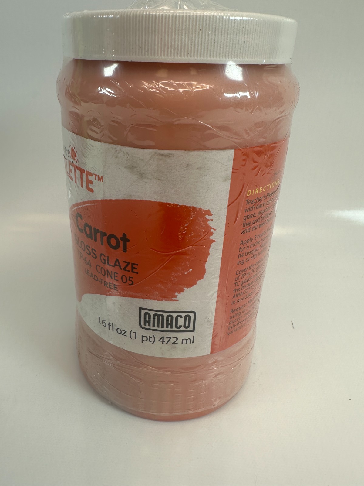 Amaco 36616T Teachers Palette Gloss Glaze – “Carrott” 16 fl.oz. Sealed Top