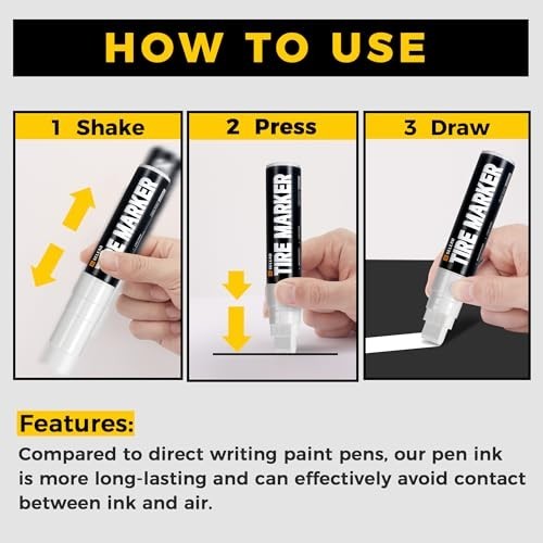 SELEAD Jumbo Tire Marker White – 4 Pack 15mm Wide Tip Paint Pens for Car Tire…