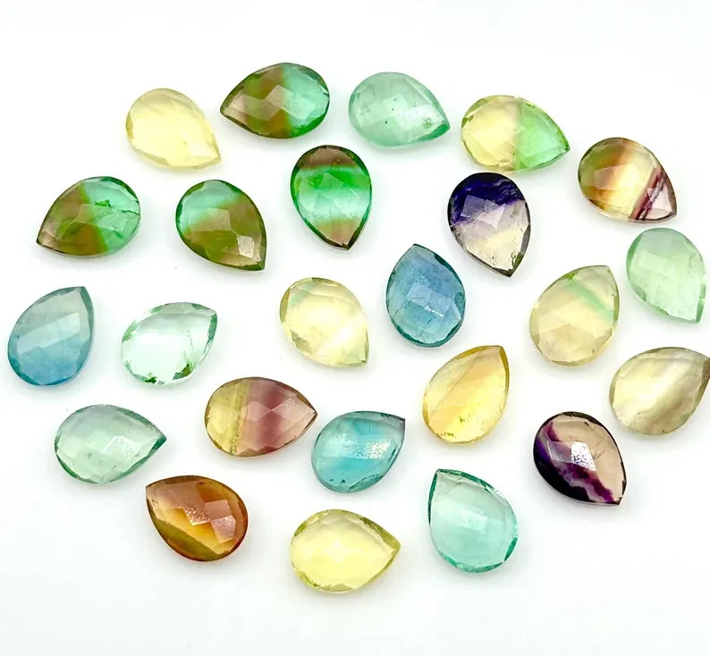 Rainbow Fluorite Faceted Pear Shape Beads, AAA+ Quality Teardrop Bead, 9X12 MM