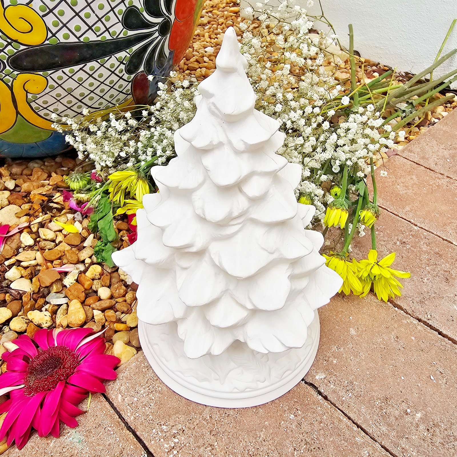 Medium Christmas Tree With Base 8″ Ceramic Bisque Ready To Paint Pottery