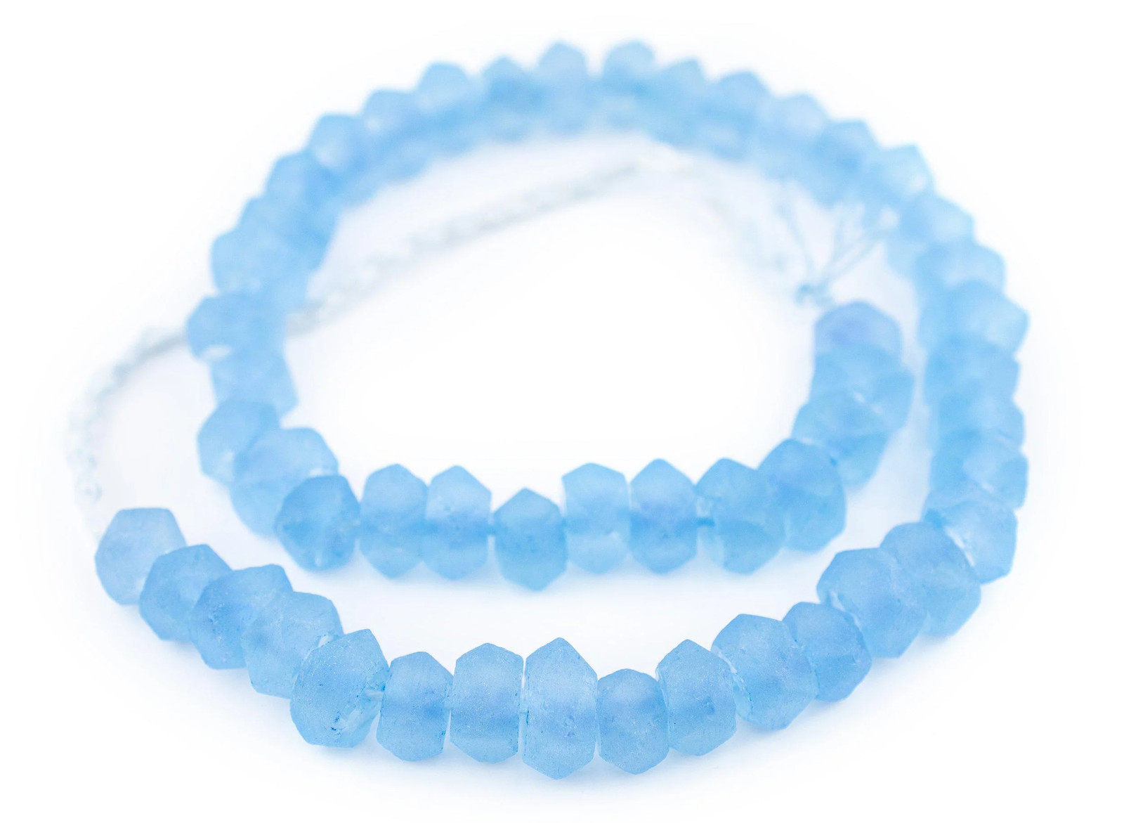 Sea Blue Faceted Recycled Java Sea Glass Beads 12mm Indonesia Large Hole