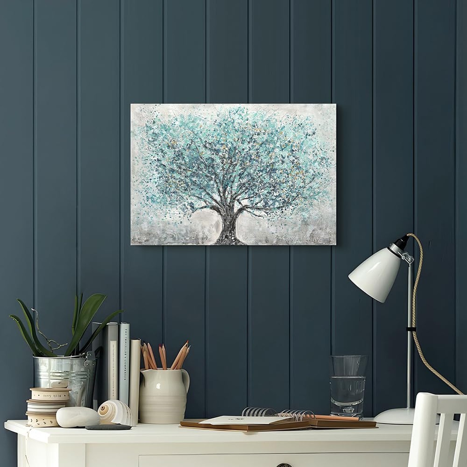 Abstract Tree Canvas Wall Art: Tree Landscape Picture Blue Painting Nature Ar…