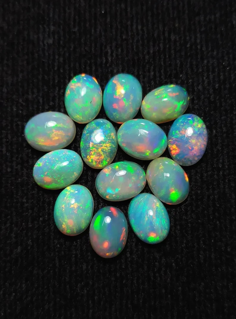 Natural Opal Cabochon, Loose Gemstone, Oval Cut Welo Opal, Multicolor Cabocohon
