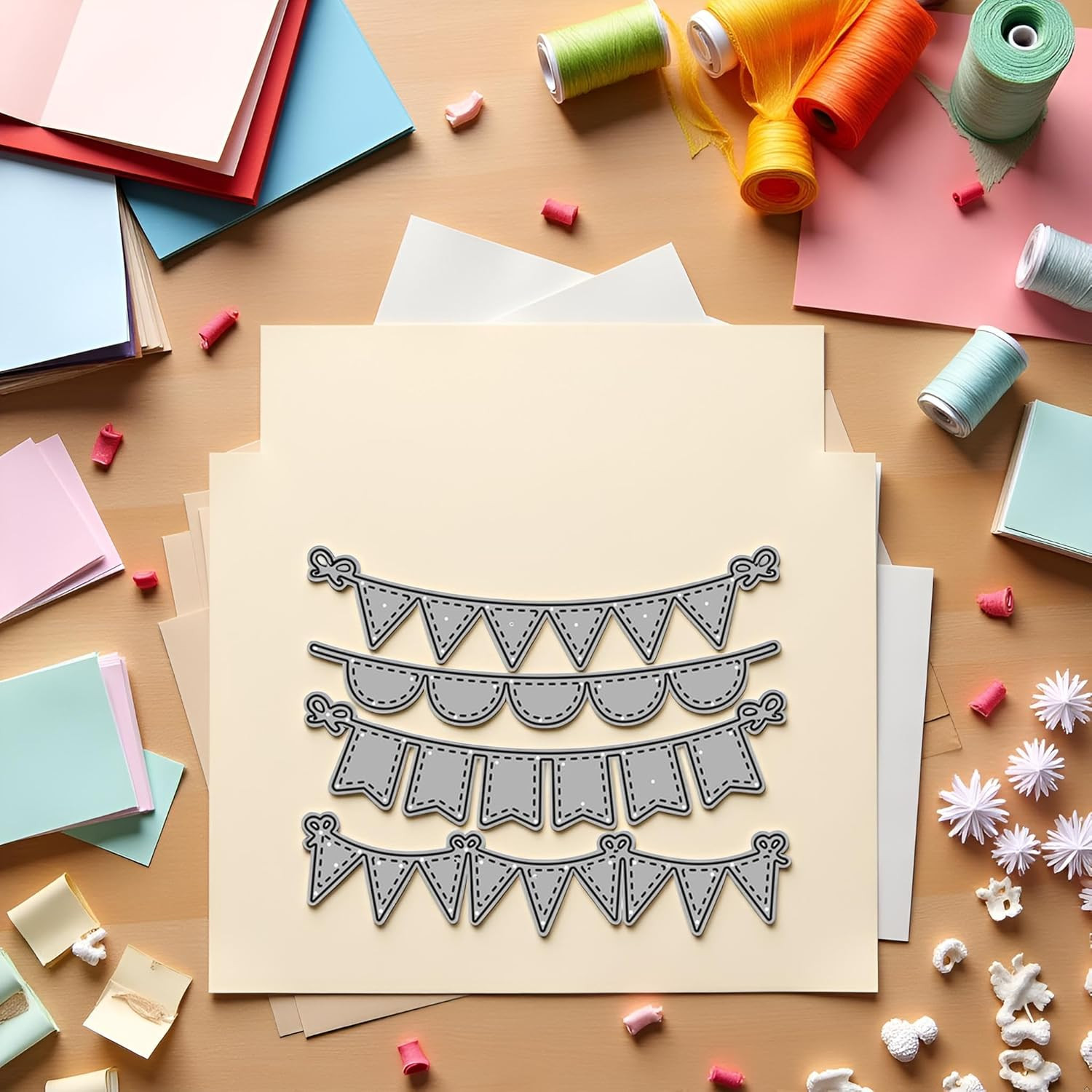 4Pcs Triangle Circle Banners Cutting Dies, Card Making Accessories, DIY Scrapboo