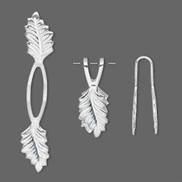Bail, Fold-Over, 100 Silver Plated Brass Glue on Y Leaf Pendant Bail 20mm Grip