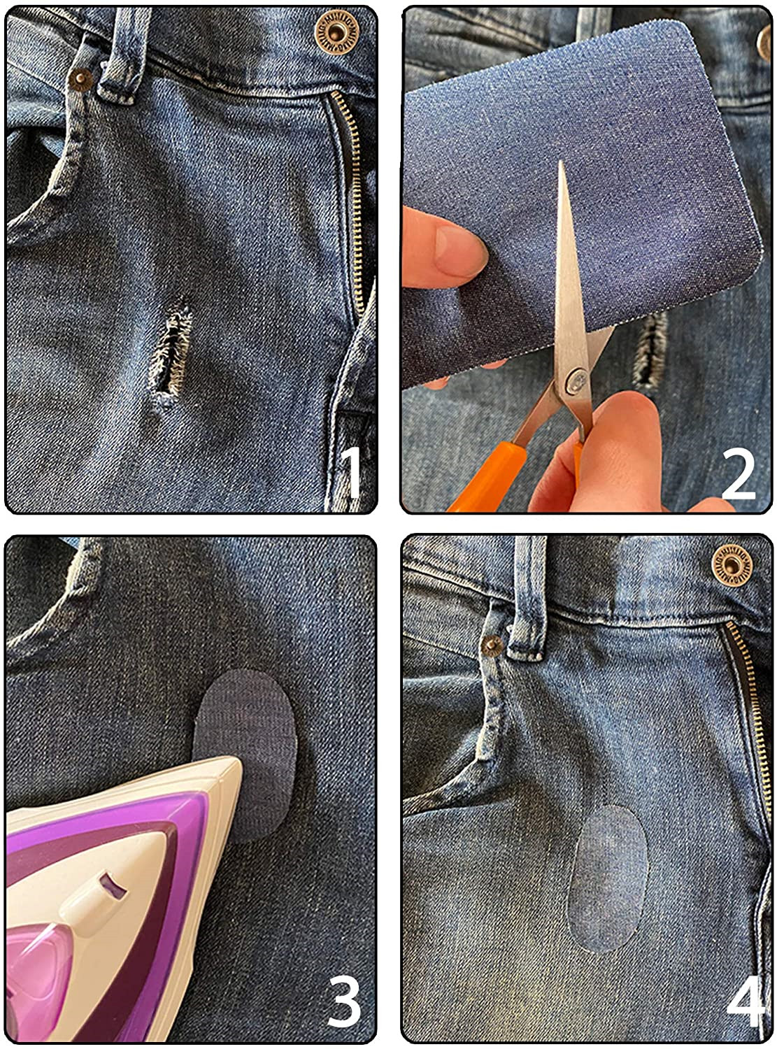 HTVRONT 20PCS DIY Iron on Denim Patches Jeans Clothing Repair Kit – 4 Colors