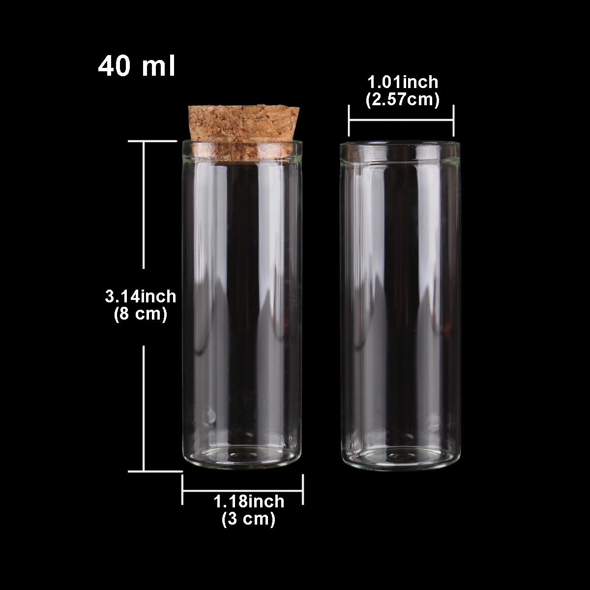 15ml-100ml Small Glass Test Tube with Cork Stopper Bottles Jars Vials 24 pieces