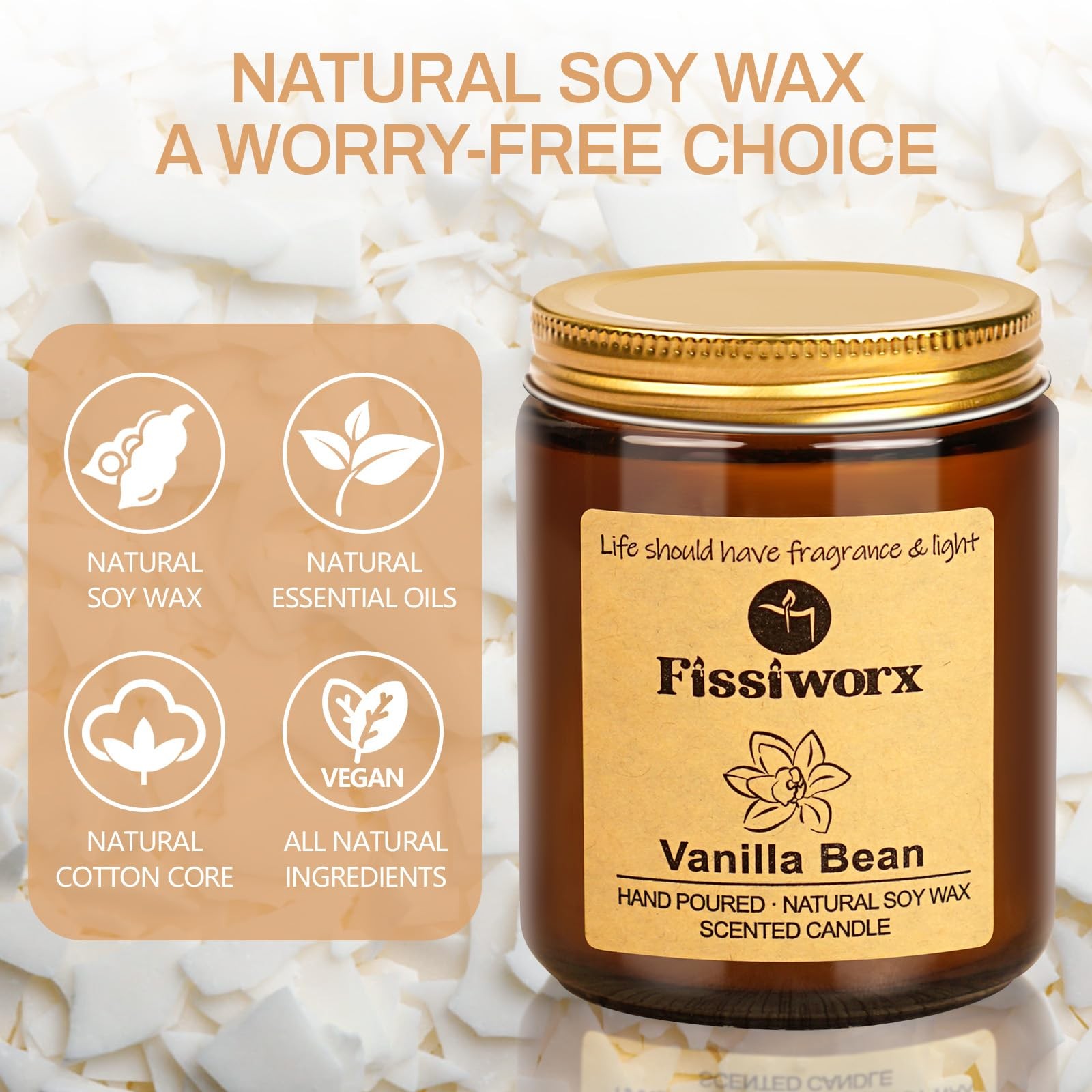 Fissiworx Vanilla Scented Candle Set 2 Pack, for Home 2