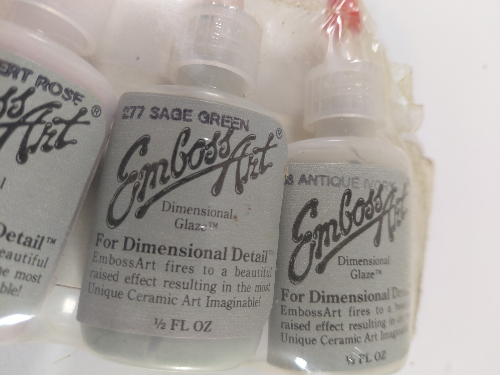 Vintage EmbossArt Dimensional Glaze Set of 6 Ceramic Art Detail Paints 1/2 FL OZ